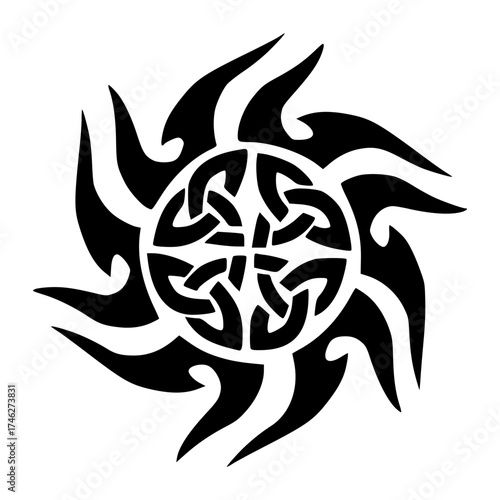 Minimalist explore unique celtic knot tattoo design with tribal sun burst vector graphic illustration element vacter Vacter