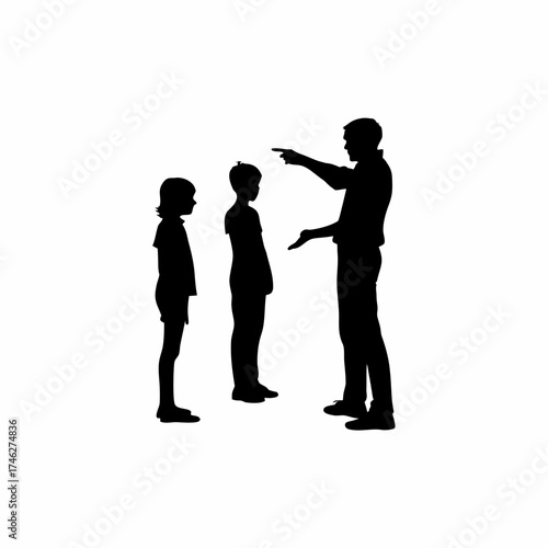 Silhouette of debate coach training students for competition isolated on white background