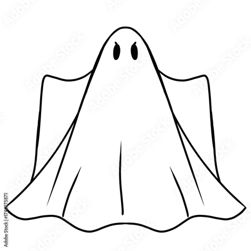 Angry Simple Ghost Illustration with Narrow Eyes - Spooky Halloween Clipart.