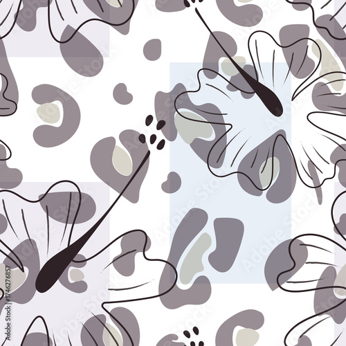 Seamless Pattern with Leopard Print and Flowers