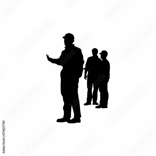 Foreman safety briefing team silhouette isolated on white background