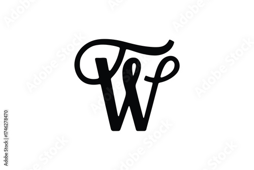 A calligraphy logo featuring the letters t and w in an elegant black design