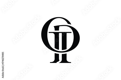 Illustration of a black monogram logo with the letters g and i intertwined