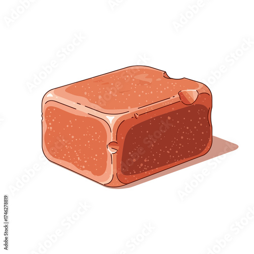 Single caramel candy square brown color isolated on white background with shadow.