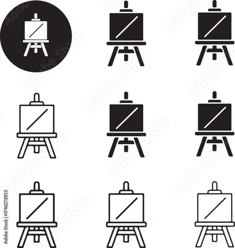 Black easel icons in various styles perfect for design on transparent background silhouette