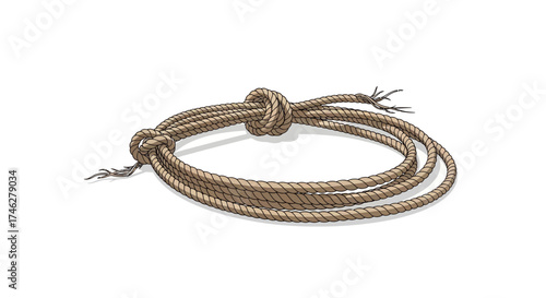 Beige rope or cord with knot isolated on white background.