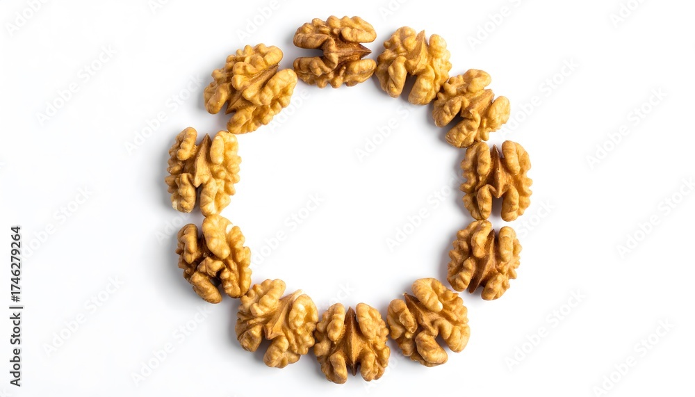 Obraz premium Circle of walnuts on a white background
