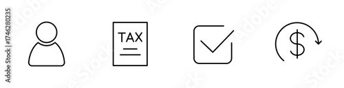 Icons for tax and tax refund. Editable vector stroke icon.
