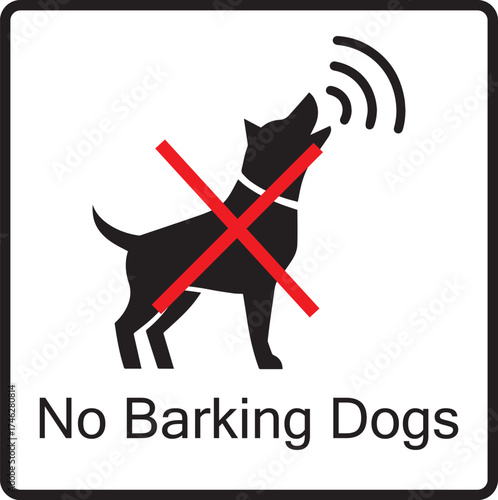 No barking dogs warning sign with red cross on transparent background
