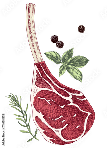 Raw beef tomahawk steak vector