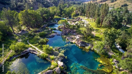 Aerial View of Clear Blue Lagoon Surrounded by Green Forest
