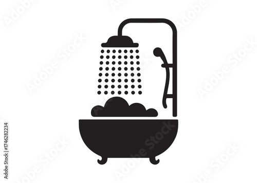 Bathroom with Shower Icon, Bathroom with Shower solid vector