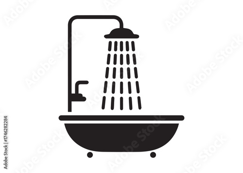 Bathroom with Shower Icon, Bathroom with Shower solid vector