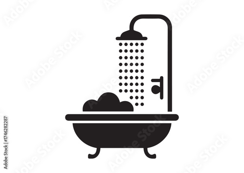 Bathroom with Shower Icon, Bathroom with Shower solid vector