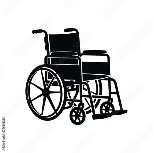 Black silhouette of a wheelchair on a white background