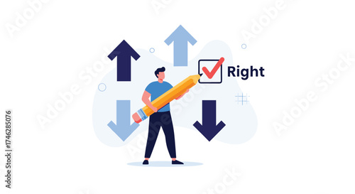 Making the right choice with directional arrows and a pencil.