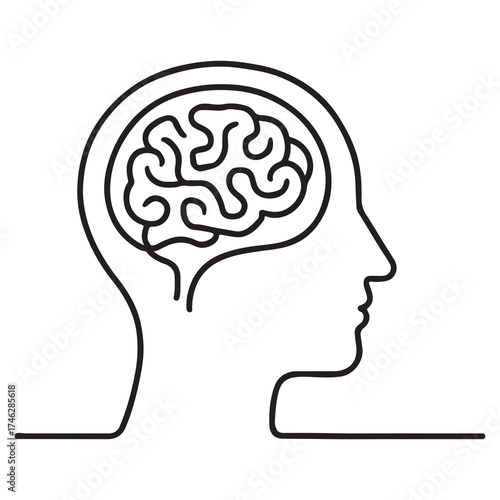Human Brain Line Icon Mind Intelligence Head Outline Vector