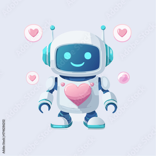 Cute Robot with Hearts: A Symbol of AI Love.