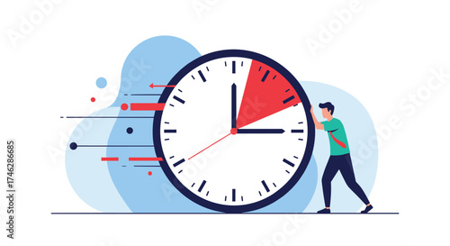 Person pushing a clock to save time.