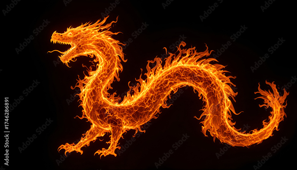 Fototapeta premium Fiery Dragon Silhouette