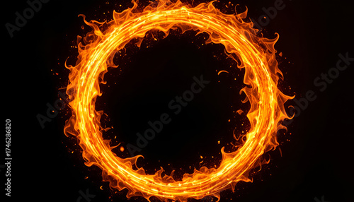 Fiery Circle Ring on Black Background — Energy Flame Design Concept