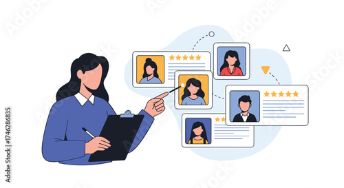 Recruiting manager reviews candidate profiles during a hiring process.