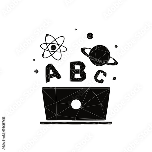 Digital learning with science and alphabet elements on a laptop