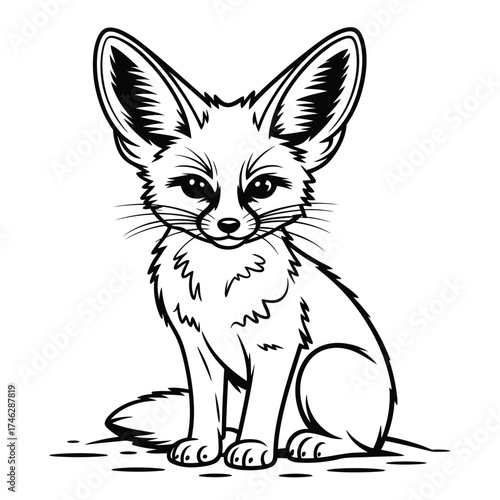 Cute fennec fox sitting with large ears