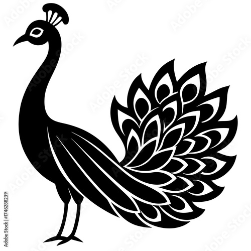 Peacock Icon Vector | Generative AI Linocut Silhouette Design