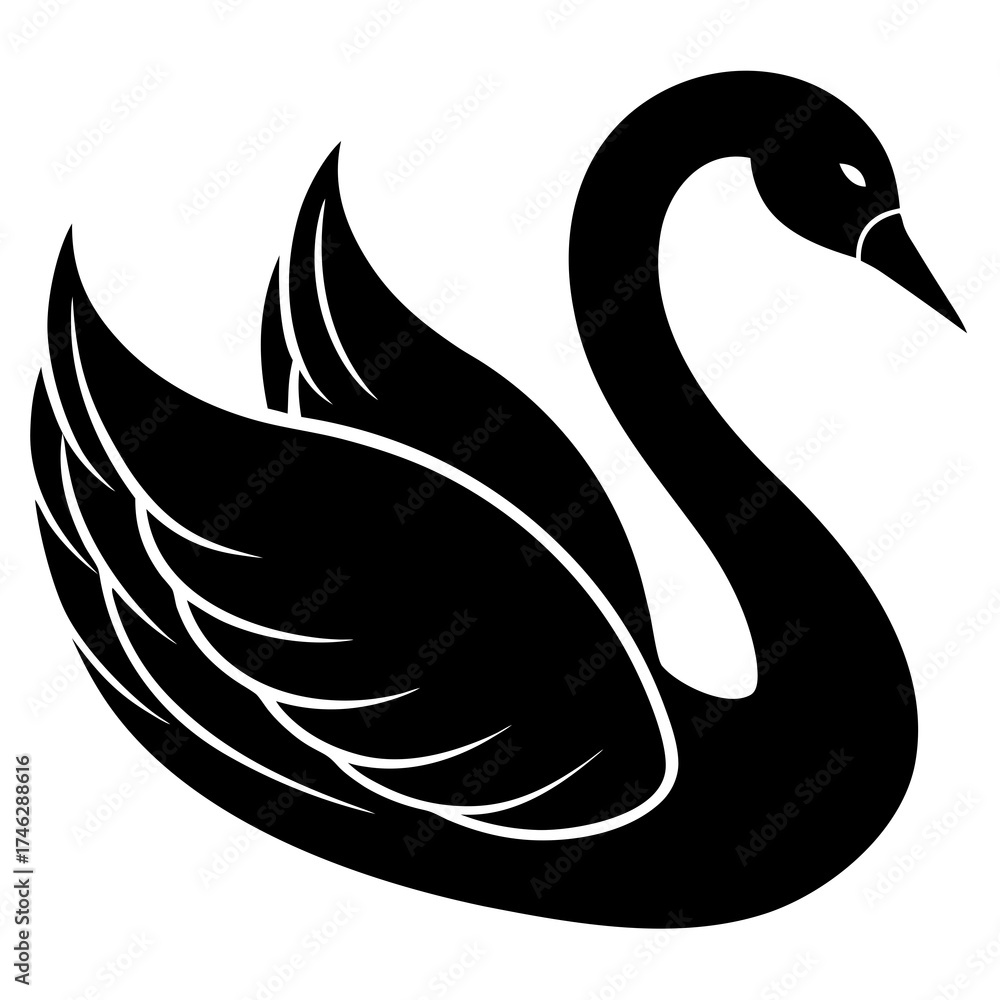 Fototapeta premium Swan Icon Vector – Generative AI & Linocut Silhouette Design