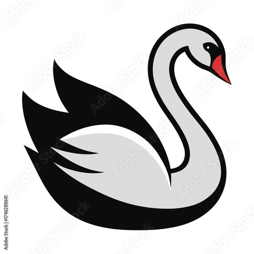 Swan Icon Vector – Generative AI & Linocut Silhouette Design
