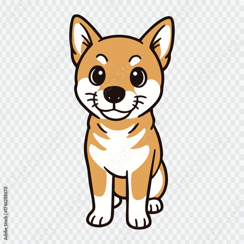 A funny, cute cartoon illustration of a brown chihuahua puppy character with a white face and big smile