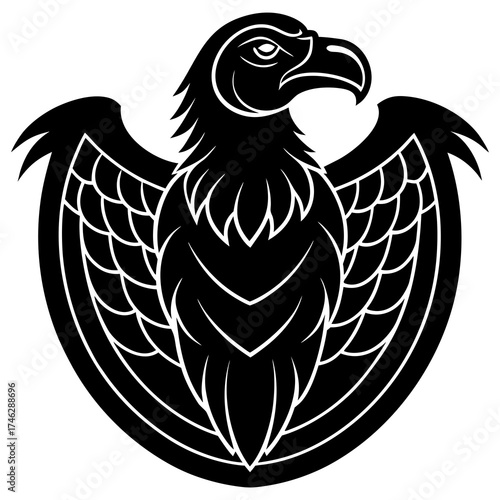 Vulture Icon Vector – Generative AI Linocut Silhouette Design