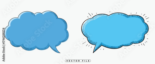 Two hand drawn style speech bubbles with blue fill and black outline