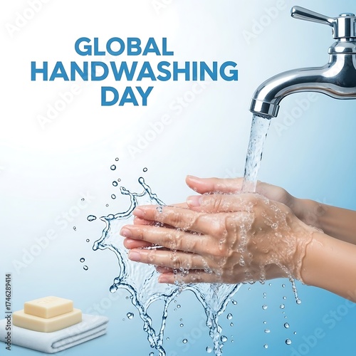 Global handwashing day with water and soap
