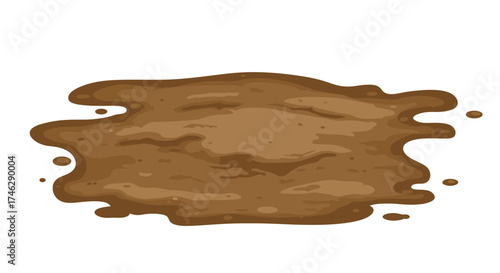 Cartoon Illustration of Brown Mud Puddle with Textured Surface.