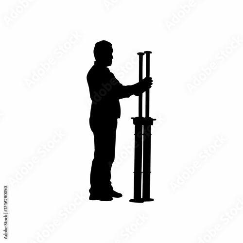 Silhouette of a structural engineer examining bridge pillars isolated on white background