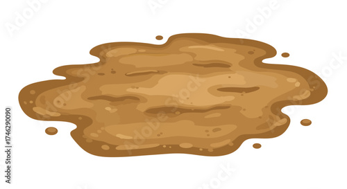 Cartoon Style Mud Puddle with Splatters and Uneven Texture.