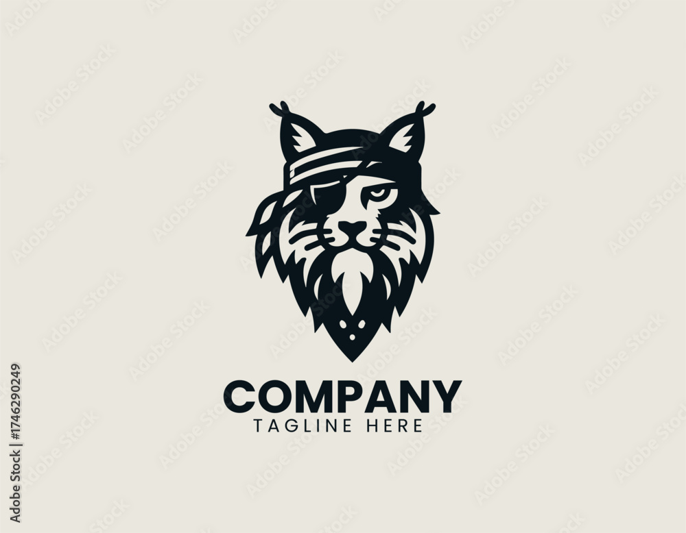 Fototapeta premium Pirate Lynx Wild Rebel vector logo illustration