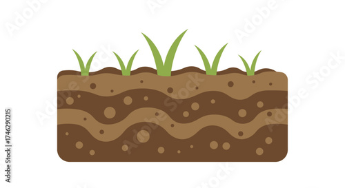 Layered Soil Profile with Green Sprouts Illustration Earth Science Concept.