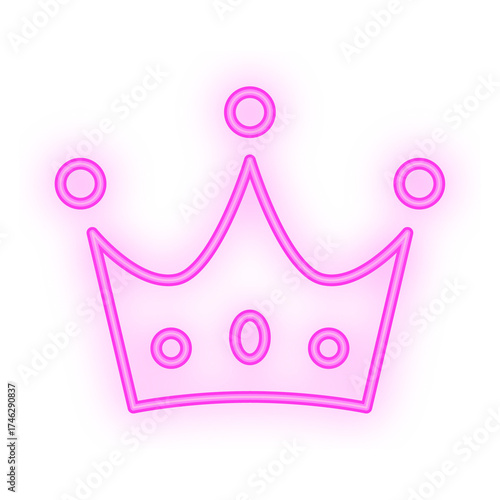 Doodle Neon Signboard of a glowing pink crown icon with circular accents, set on a transparent background for princess or luxury themes