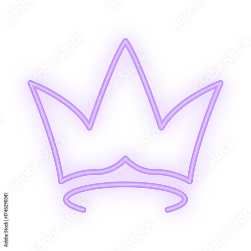 Doodle Neon Signboard of a stylized purple glowing crown icon with sharp edges and abstract shape on a transparent background