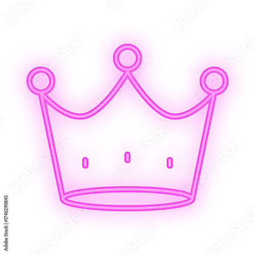 Doodle Neon Signboard of a pink glowing crown icon with circular tips and smooth curves, placed on a transparent background for playful royal themes