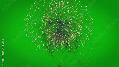 Vibrant firework burst design isolated on a chroma key green screen background for festive visual effects projects