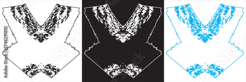 Abstract symmetrical inkblot shapes on black .Set of six abstract symmetrical white inkblot shapes on black background, resembling psychological Rorschach test or mirrored pattern art.
EPS10/AI.
