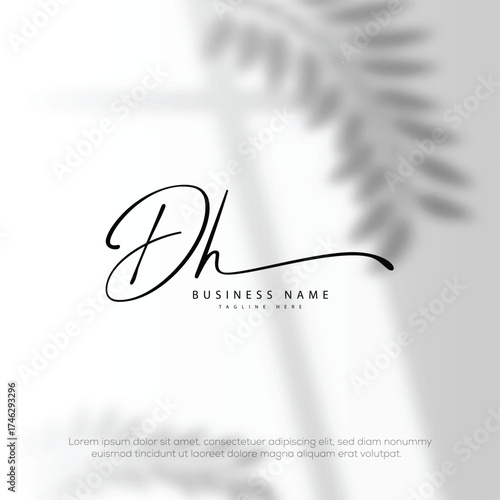 DH initial signature handwriting logo with template