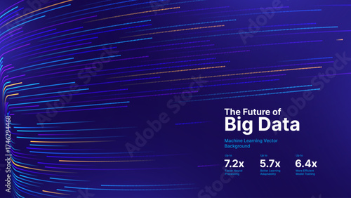 Big Data Technology Flow Background with Neural Network Particles and Digital Stream Lines. Futuristic Data Science Concept. Tech Business Presentation or Annual Report Template. Vector Illustration.