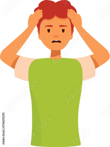 Young man experiencing headache or anxiety, holding his head with hands, a common symptom of stress and tension