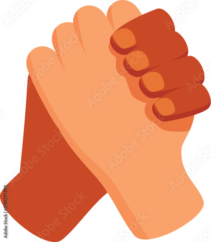 Two different colored hands holding each other tightly, symbolizing racial equality and unity