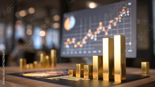 Bar graph with gold bars.business and finance concept.